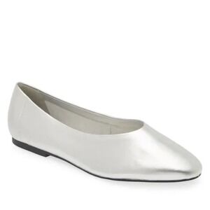 Open Edit Size 10 Silver Metallic Leather Pointed Ballet Flats NEW Madyson $80